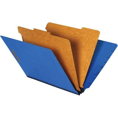 Quill Brand® End-Tab Partition Folders; 2 Partitions, 6 Fasteners, Cobalt Blue, Letter Size (8-1/2x11), 15/BX