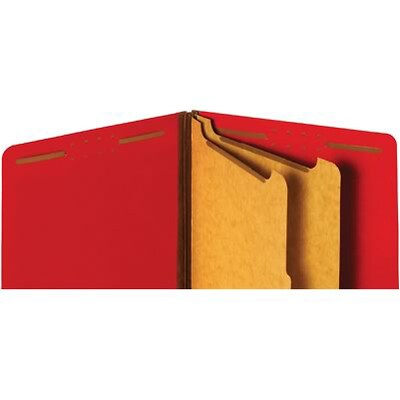 Quill Brand® End-Tab Partition Folders, 2 Partitions, 6 Fasteners, Ruby Red, Letter, 15/Box (748030)