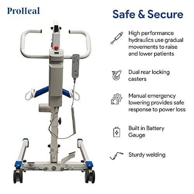 ProHeal Portable Electric All-in-One Patient Lift, 4-Point Spreader Bar, 350 lb. Capacity (PH-33400P-FBM)