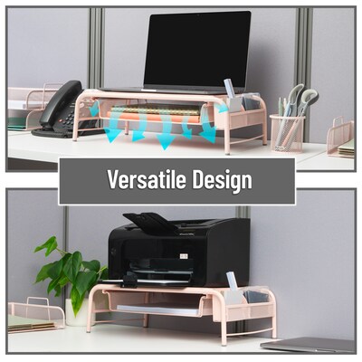 Mind Reader Monitor Stand with Paper Tray, Metal, Pink (MESHMONSTA-PNK)