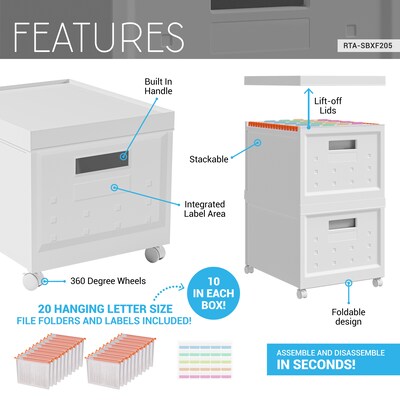 Techni Mobili Storage Container with Lid, Plastic, White, 2/Pack (RTA-SBXF205)