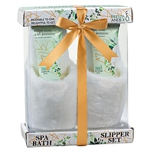 Freida and Joe Bath & Body Spa Gift Set in White Rose Jasmine Fragrance with Luxury Slippers (FJ-145