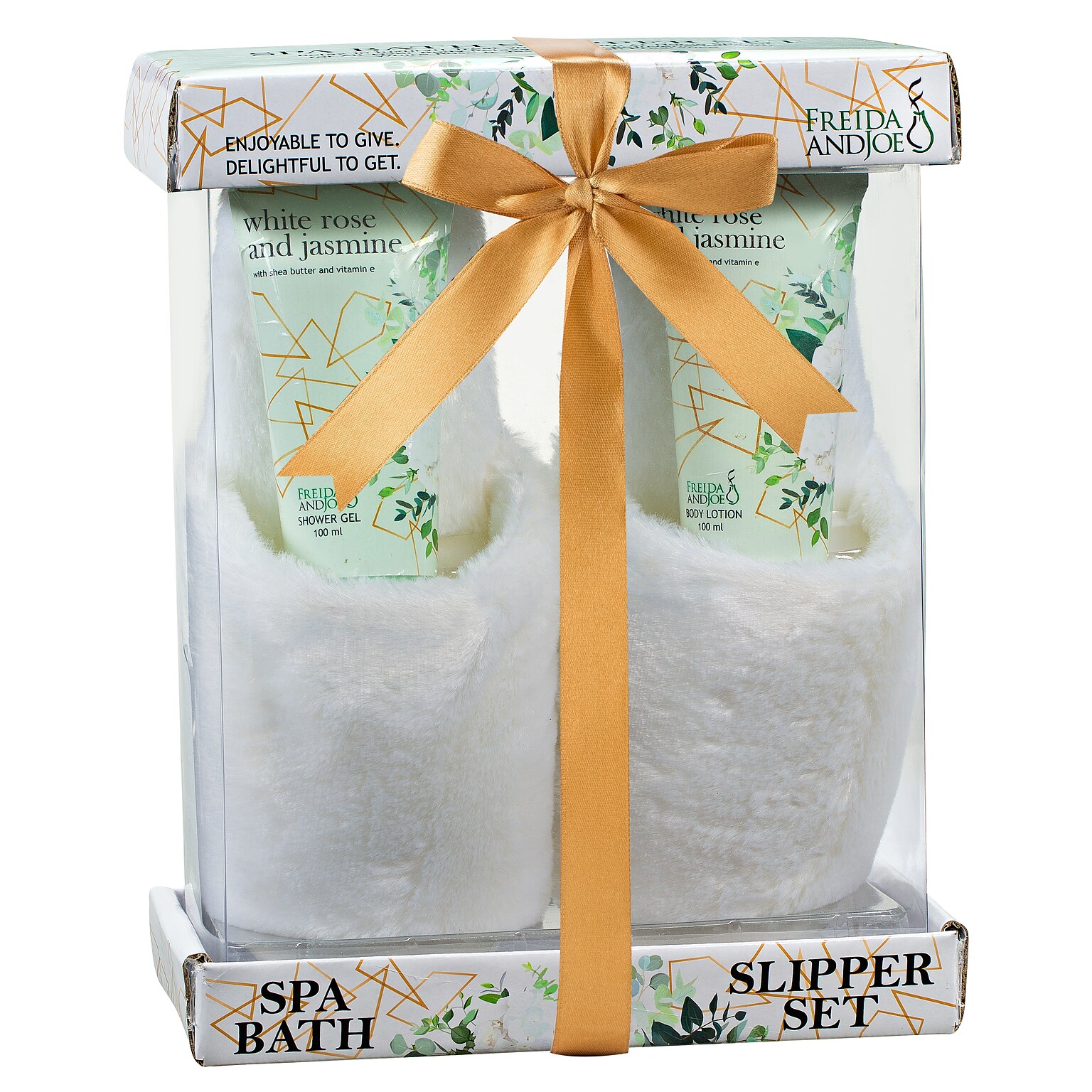 Freida and Joe Bath & Body Spa Gift Set in White Rose Jasmine Fragrance with Luxury Slippers (FJ-145)