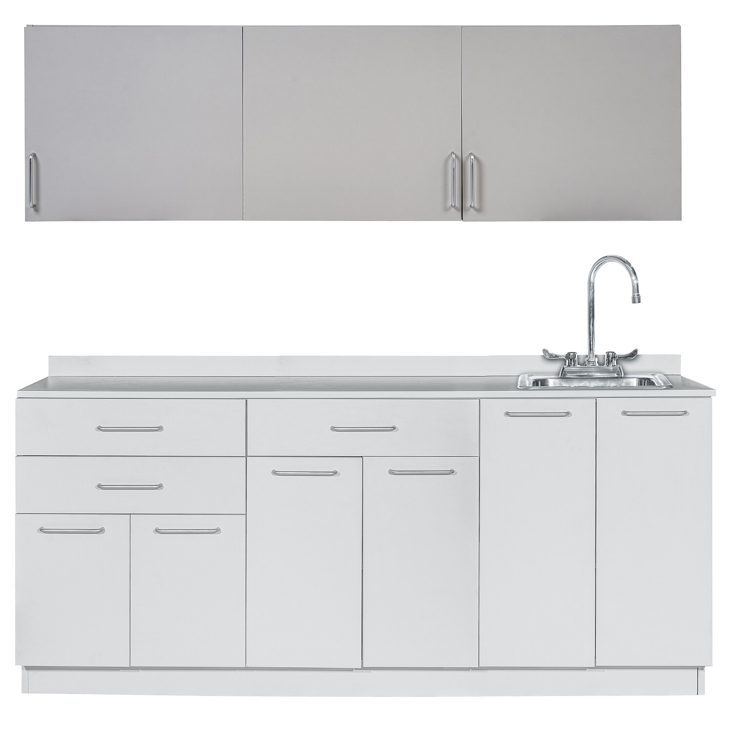 Viva Comfort 36 H x 72 W Base Medical Cabinet with Right Sink and Wall Cabinet, 6 Doors, 3 Drawers (90272RS-GRY-WAL)