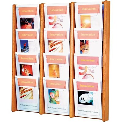 Wooden Mallet Oak & Acrylic Literature Displays; 12-Pocket, 33-1/2H