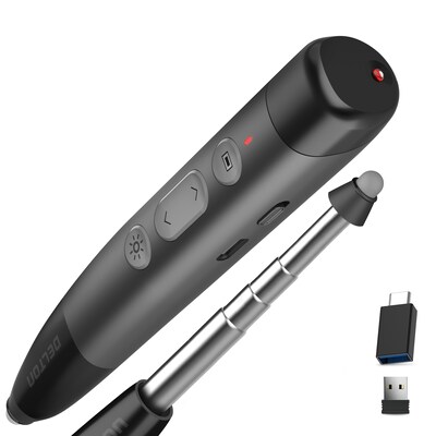 Delton LP99 2.4GHz Wireless Presentation Remote Laser Pointer Stylus and 30” Telescopic Pointer, Black (DLP99)