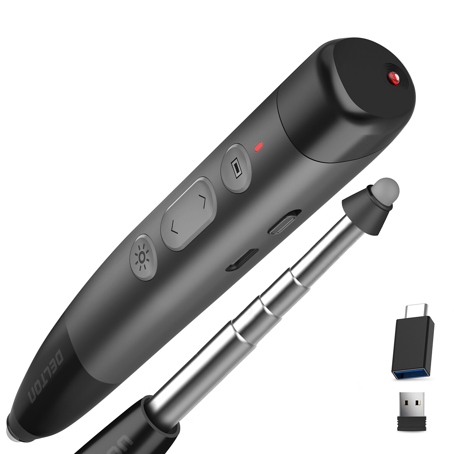 Delton LP99 2.4GHz Wireless Presentation Remote Laser Pointer Stylus and 30” Telescopic Pointer, Black (DLP99)