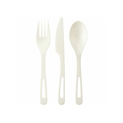 World Centric Plastic Cutlery Set, Medium-Weight, Light Beige, 24 Pieces/Pack (WORASPSR)