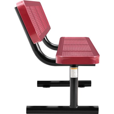 Global Industrial 6' Outdoor Steel Picnic Bench w/ Backrest, Perforated Metal, Red (694557RD)