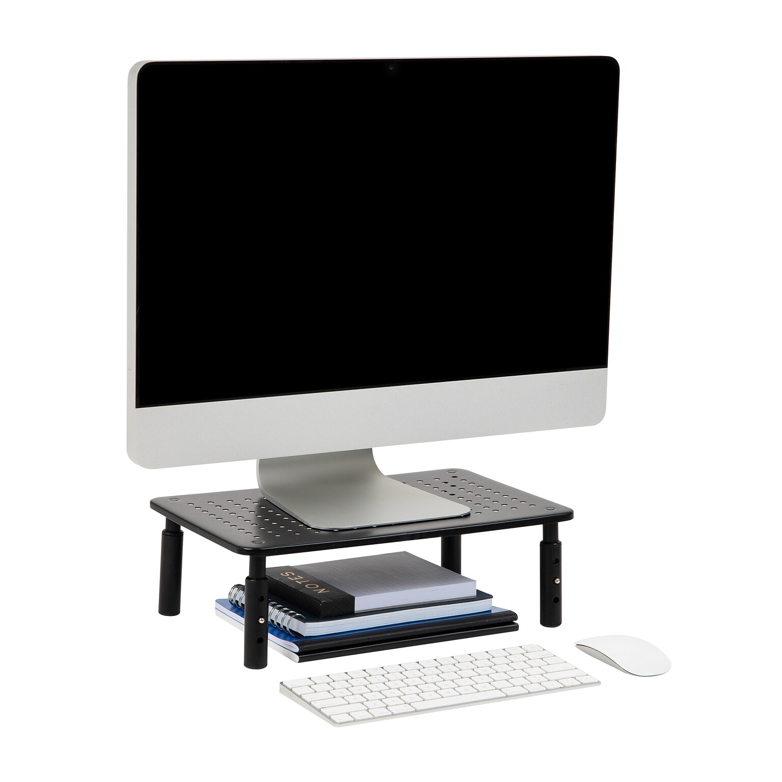 Mind Reader Adjustable Monitor Stand and Ventilated Laptop Riser, Black (4LEGMET-BLK)