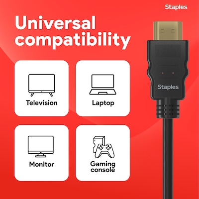 Staples TECH 12 ft. HDMI to HDMI Audio/Video Cable, Male to Male, Black (ST62465)