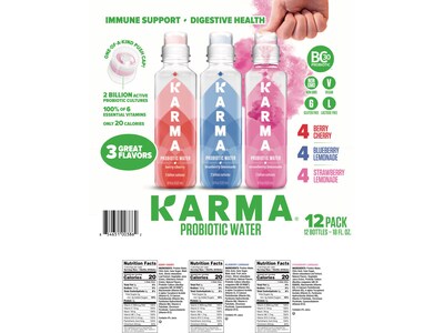 Karma Probiotic Water Variety Pack, 18 fl. oz., 12 Bottles/Carton (310391)