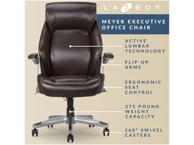 La-Z-Boy Meyer Ergonomic Bonded Leather Swivel Executive Chair, Brown (60082-BRN)