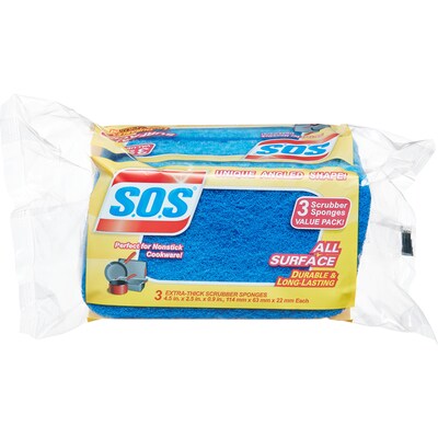 S.O.S All Surface Scrubber Sponge, 3 Sponges/Pack, 8 Packs/Case (91028)