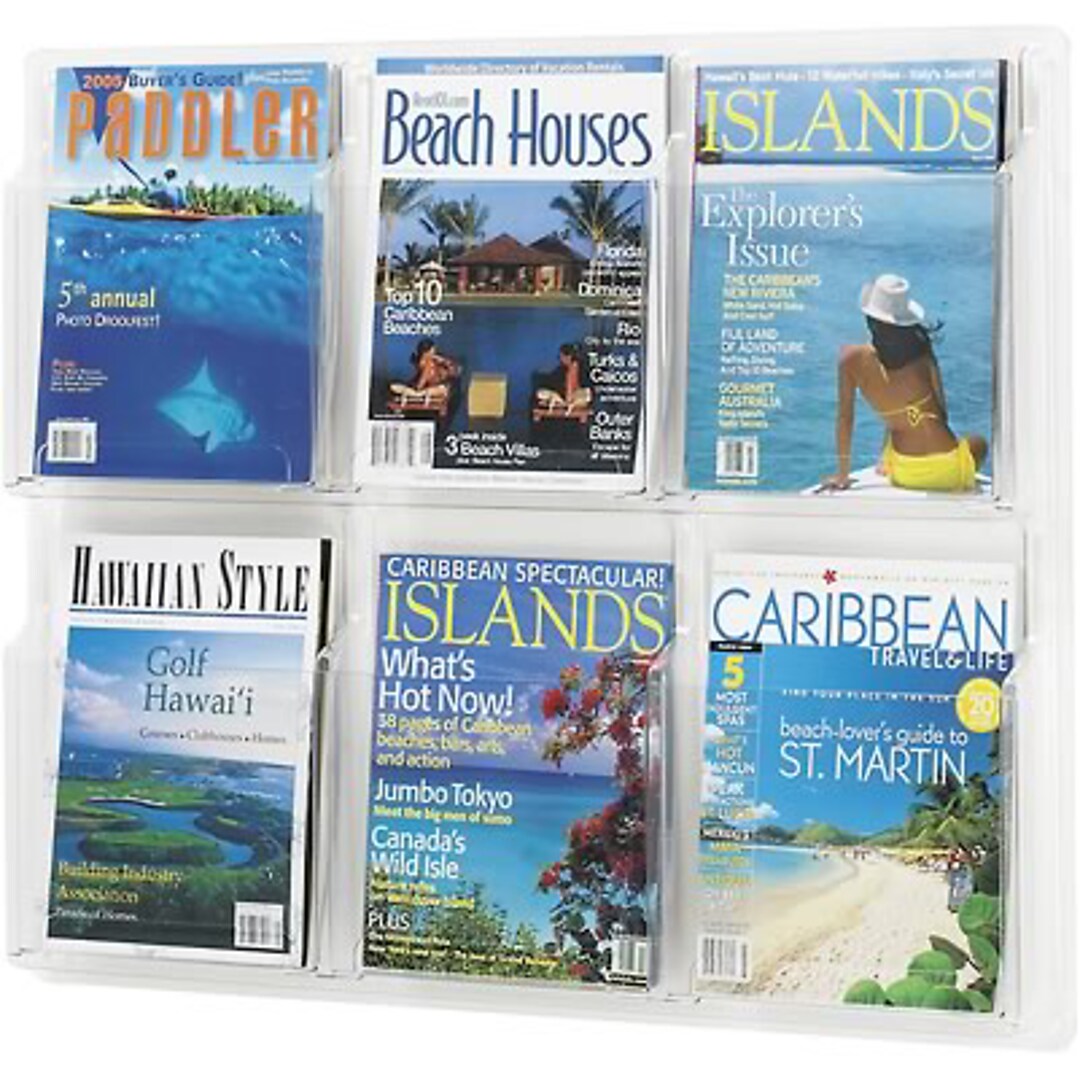 Safco Deluxe Crystal Clear One Piece Magazine Rack 6 Pockets Horizontal Quill Com