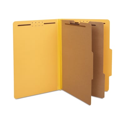 Quill Brand® 2/5-Cut Tab Pressboard Classification File Folders, 2-Partitions, 6-Fasteners, Legal, Y