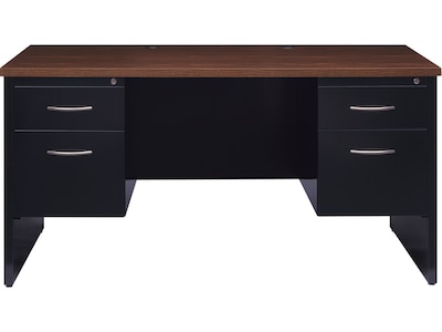 Hirsh 60W Double-Pedestal Desk, Black/Walnut (20533)