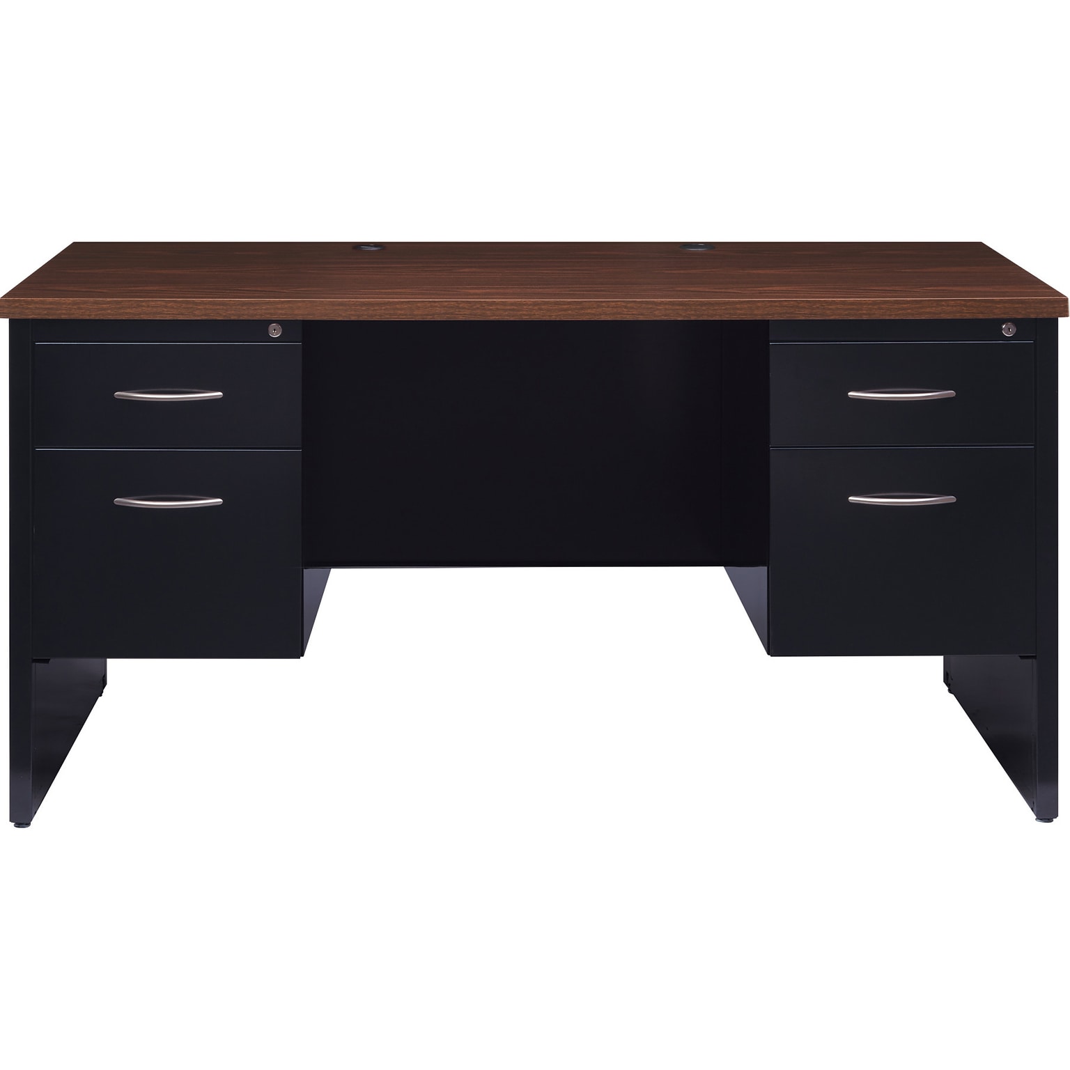 Hirsh 60W Double-Pedestal Desk, Black/Walnut (20533)