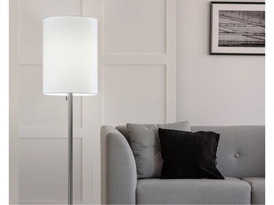 Adesso Liam 60.5" Brushed Steel Floor Lamp with White Cylinder Shade (1547-22)