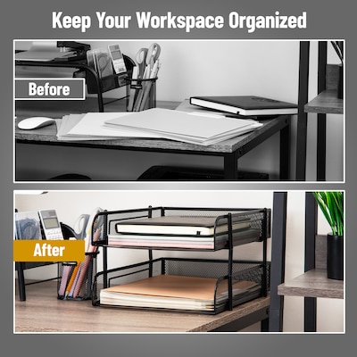 Mind Reader 2-Tier Stackable Paper Desk Tray, Metal Mesh, Black, 2/Set (2CSTACK2-BLK)