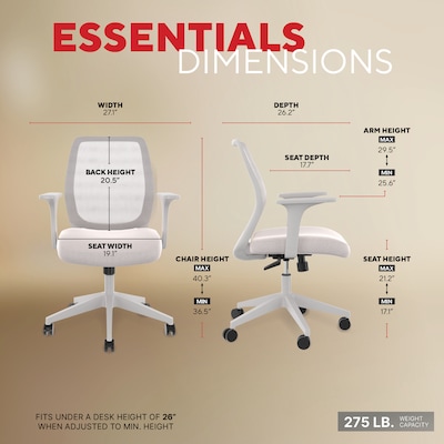 Staples Essentials Ergonomic Fabric Swivel Task Chair, Gray (UN58149)