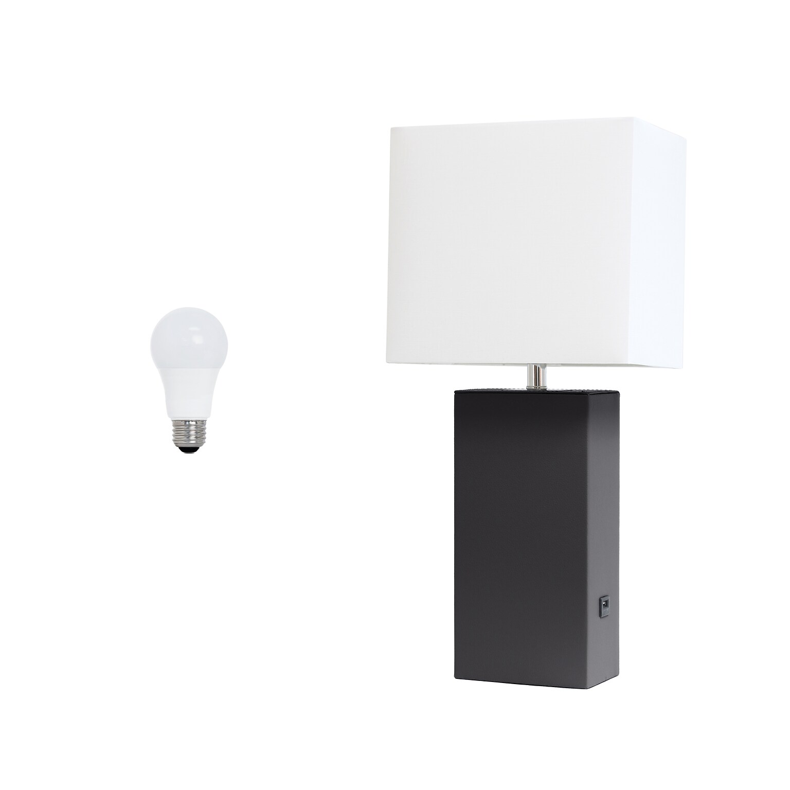 Lalia Home Lexington 21 Modern Bedside Table Lamp, White Rectangular Fabric Shade, Feit LED Bulb, Black (LHT-3012-BK-LB)