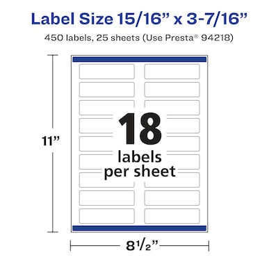 Avery Laser/Inkjet Rectangle Waterproof Multipurpose Labels, 3.4375"  x 0.9375", White, 450/Pack (94218)