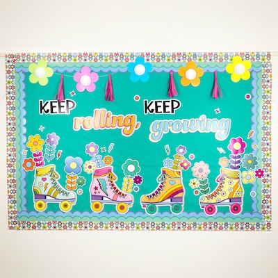Carson-Dellosa Happily Ever Elementary Retro Remix Keep Rolling, Keep Growing Bulletin Board Set (110594)