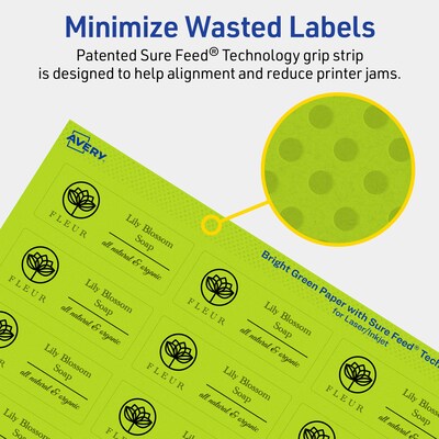 Avery Printable Rectangle Multipurpose Labels, 1" x 2.5", Bright Green, 960/Pack (94221)