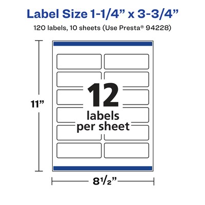 Avery Rectangle Laser/Inkjet Multipurpose Labels, 1.25" x 3.75", White, 120 Labels/Pack (94206)