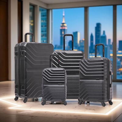 InUSA Aurum 4-Piece Hardside Spinner Luggage Set, TSA Checkpoint Friendly, Black (IUAURSMLXL-BLK)