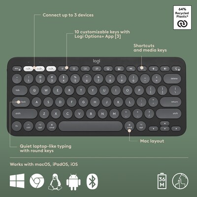 Logitech Pebble 2 Wireless Ergonomic Keyboard and Optical Mouse Combo for Mac, Tonal Graphite (920-012200)