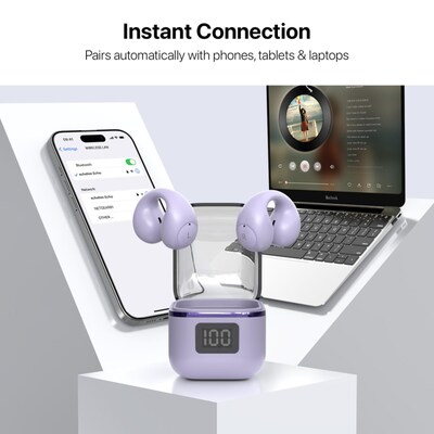 echelon Echo Open Earbuds True Wireless Open-Ear Clip-On Design, IPX5 Water Resistant Purple