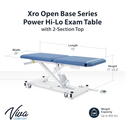 Viva Comfort XRO 2-Section Electric Height and Back Adjustable Exam Table, 600 lbs Capacity, Blue (ADI903-20-BLU-MK)