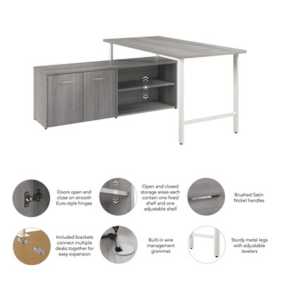 Bush Business Furniture Hustle 60"W Computer Desk and Low Storage Cabinet with Doors and Shelves, Platinum Gray (HUS011PG)