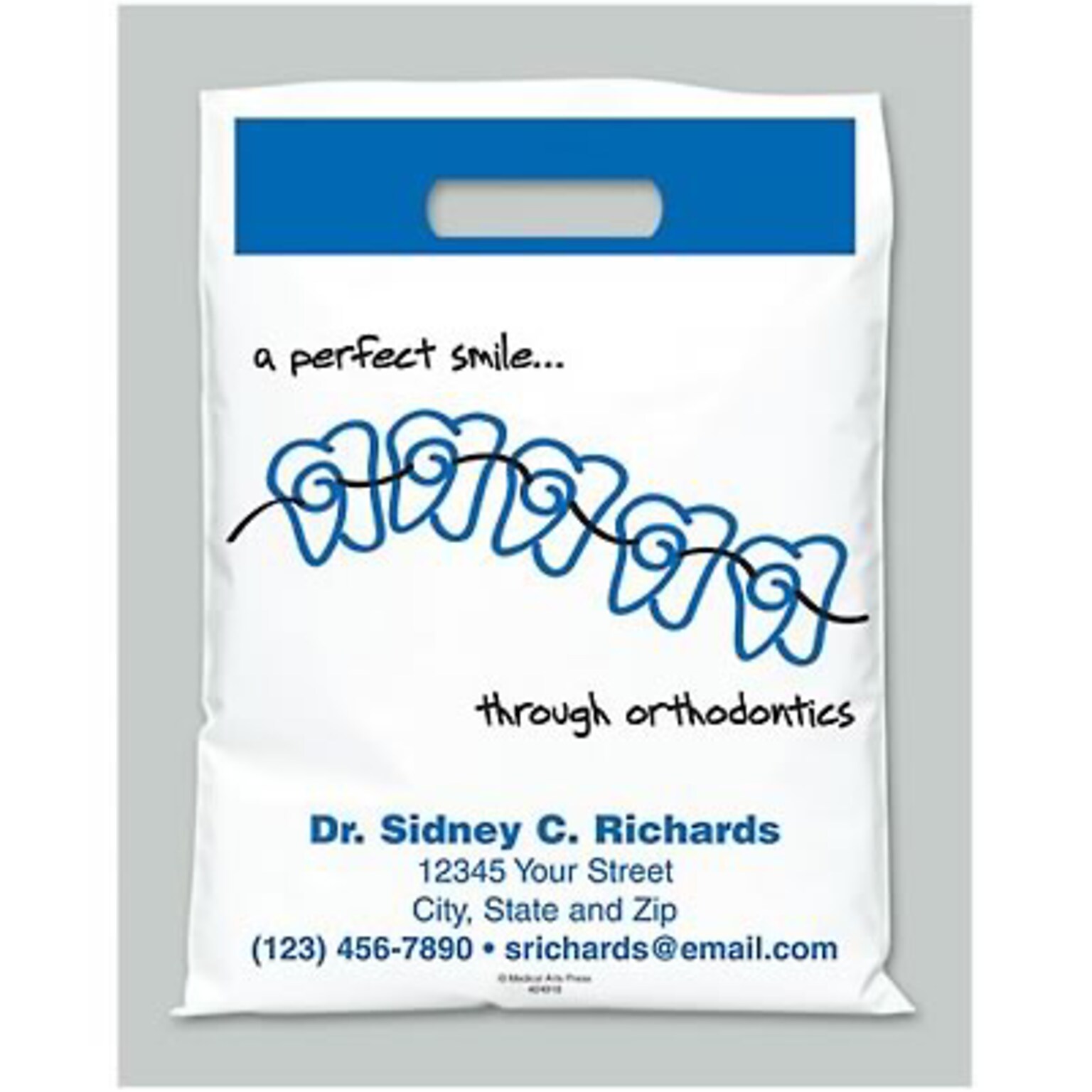 Medical Arts Press® Dental Personalized Large 2-Color Supply Bags; 9x13; A Perfect Smile, 100 Bags, (24918)