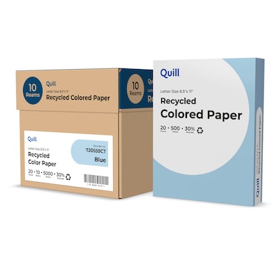 Quill Brand® 30% Recycled Colored Multipurpose Paper, 20 lbs., 8.5" x 11", Blue, 500 sheets/Ream