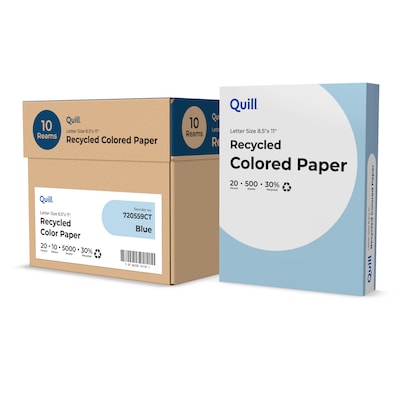 Quill Brand® 30% Recycled Colored Multipurpose Paper, 20 lbs., 8.5 x 11, Blue, 500 Sheets/Ream, 10