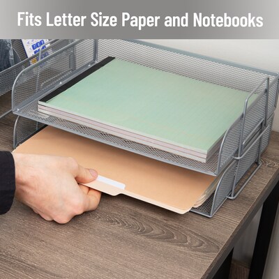 Mind Reader Metal Side Loading Stackable Letter Tray, Letter Size, Silver, 2/Pack (DSTACK2-SIL)