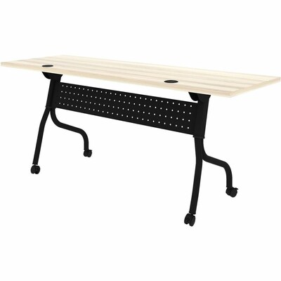 Lorell 72"W x 23.6"D Foldable Flip-Up Training Table, Melamine, With Wheels, Modern Elm/Black (LLR66375)