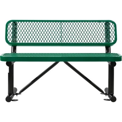 Global Industrial 4 Outdoor Steel Bench w/ Backrest, Expanded Metal, Green (695743GN)