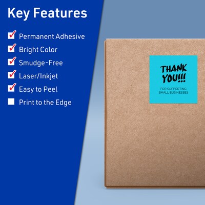 Avery Laser/Inkjet Multipurpose Square Labels, 4 x 4, Bright Blue, 80/Pack (94100)