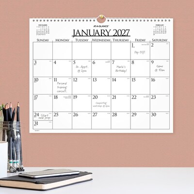 2027 AT-A-GLANCE Business 15" x 12" Monthly Wall Calendar, White/Black (997-1-27)