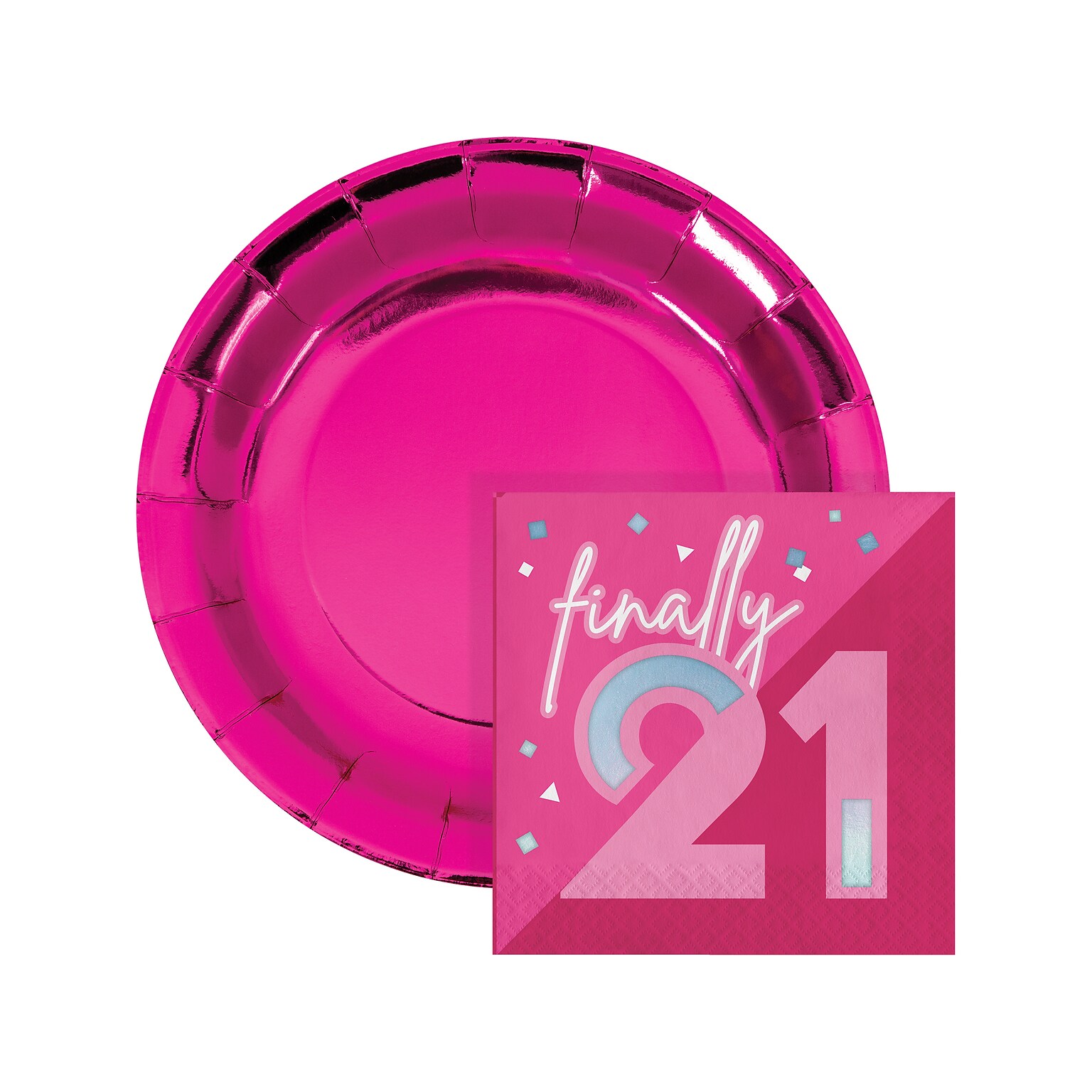 Creative Converting 21st Birthday Plates and Napkins Kit, Hot Pink (DTC9122E2I)