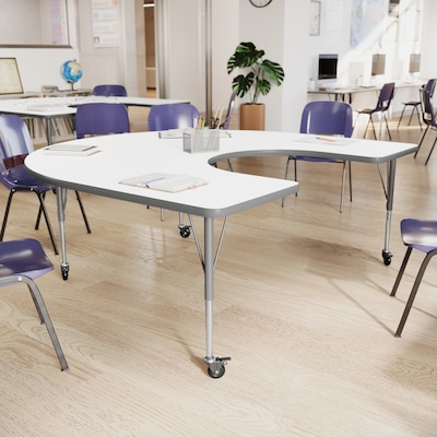 Flash Furniture Wren Horseshoe Activity Table, 66 x 60, Height Adjustable, White Top/Silver Frame (XUA6066HRSEWTAC)