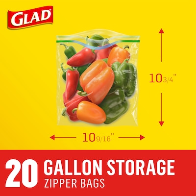 Glad Zipper Food Storage Bags, Gallon, 20 Bags/Box, 12/Carton (55050)