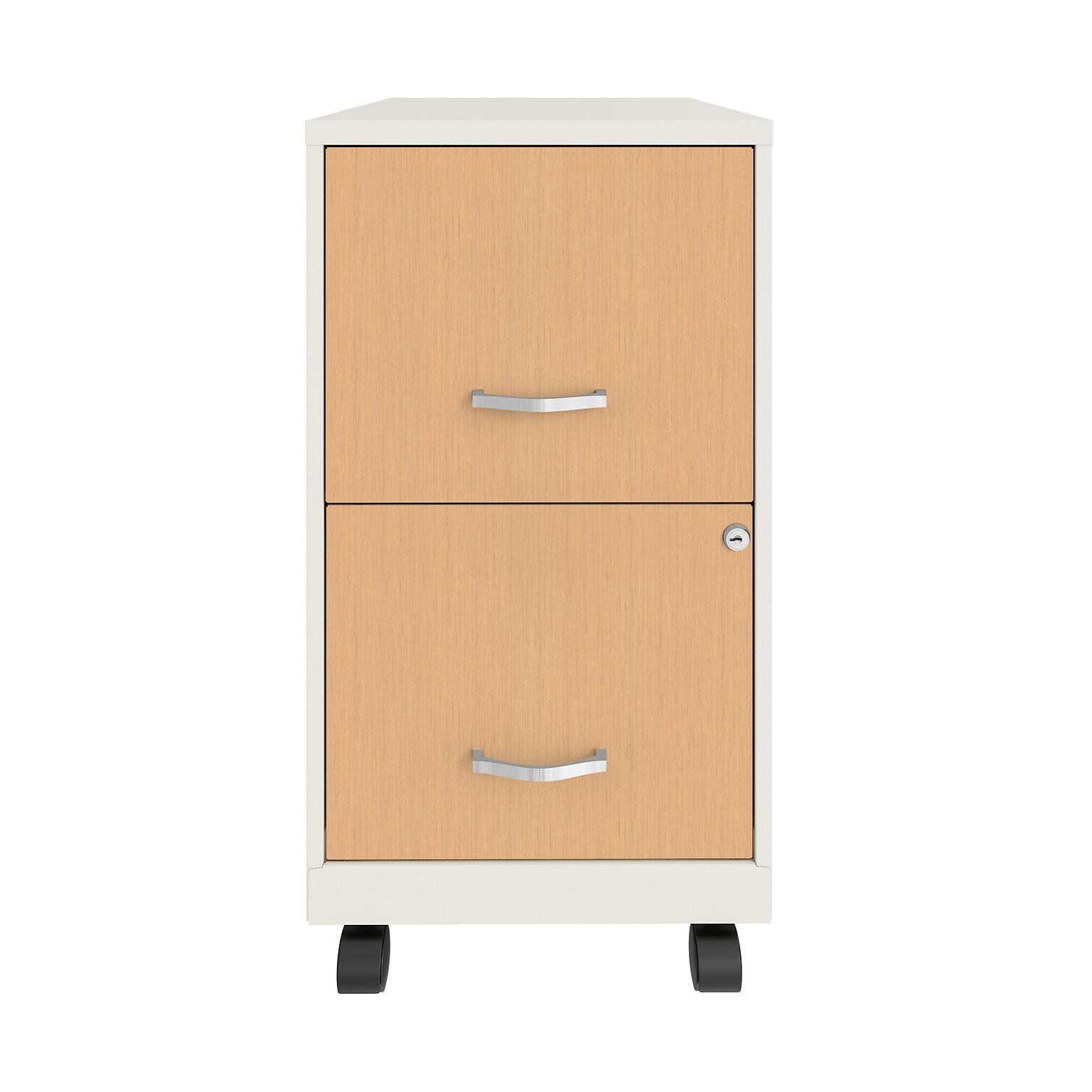 Space Solutions 2-Drawer Mobile File Cabinet, Letter Size, Lockable, 26.7H x 14.25W x 18D, Pearl White/Platinum Oak (25854)