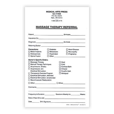 Medical Arts Press® Massage Therapy Referral Form; 5-1/2x8-1/2