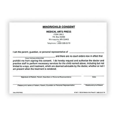 Medical Arts Press Minor Or Child S Consent Forms Medical Quill Com