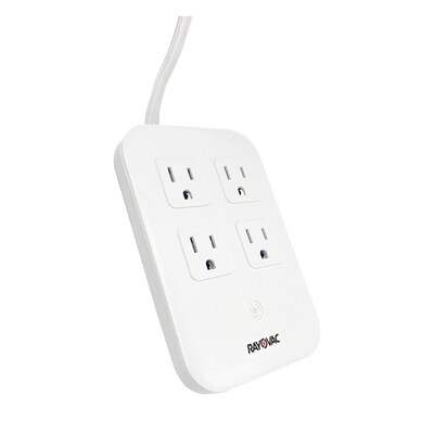 RAYOVAC 4-Outlet 4-USB Port Surge Protector Power Strip with Braided Cord & Flat Plug, 5-ft., 540 Joules, White (SS-P319)